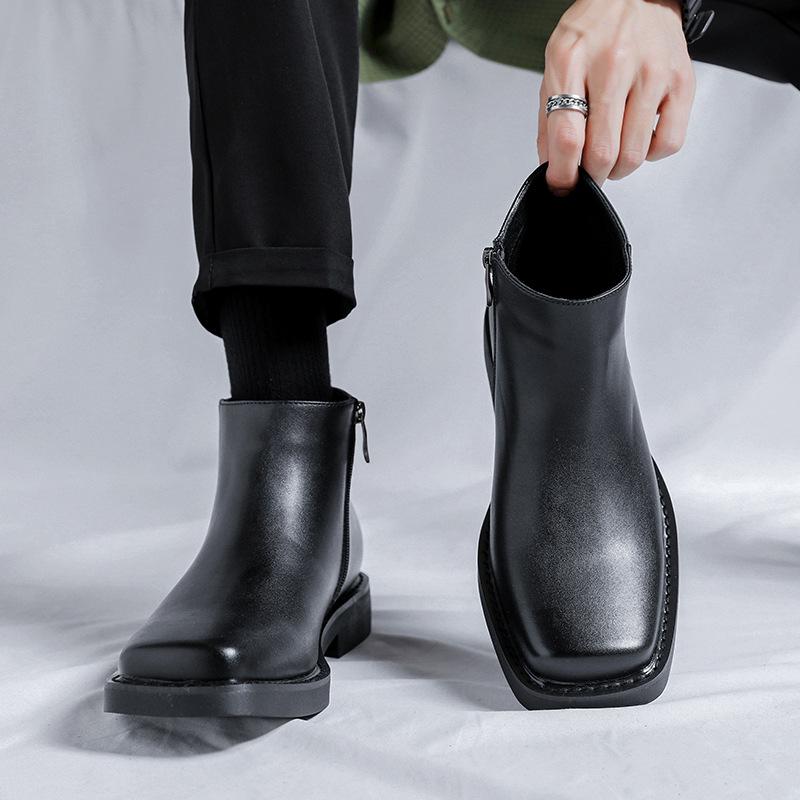 Square Martin boots Men's high street zipper locomotive boots Height-increasing Chelsea boots European and American tooling cycling boots 185185-R