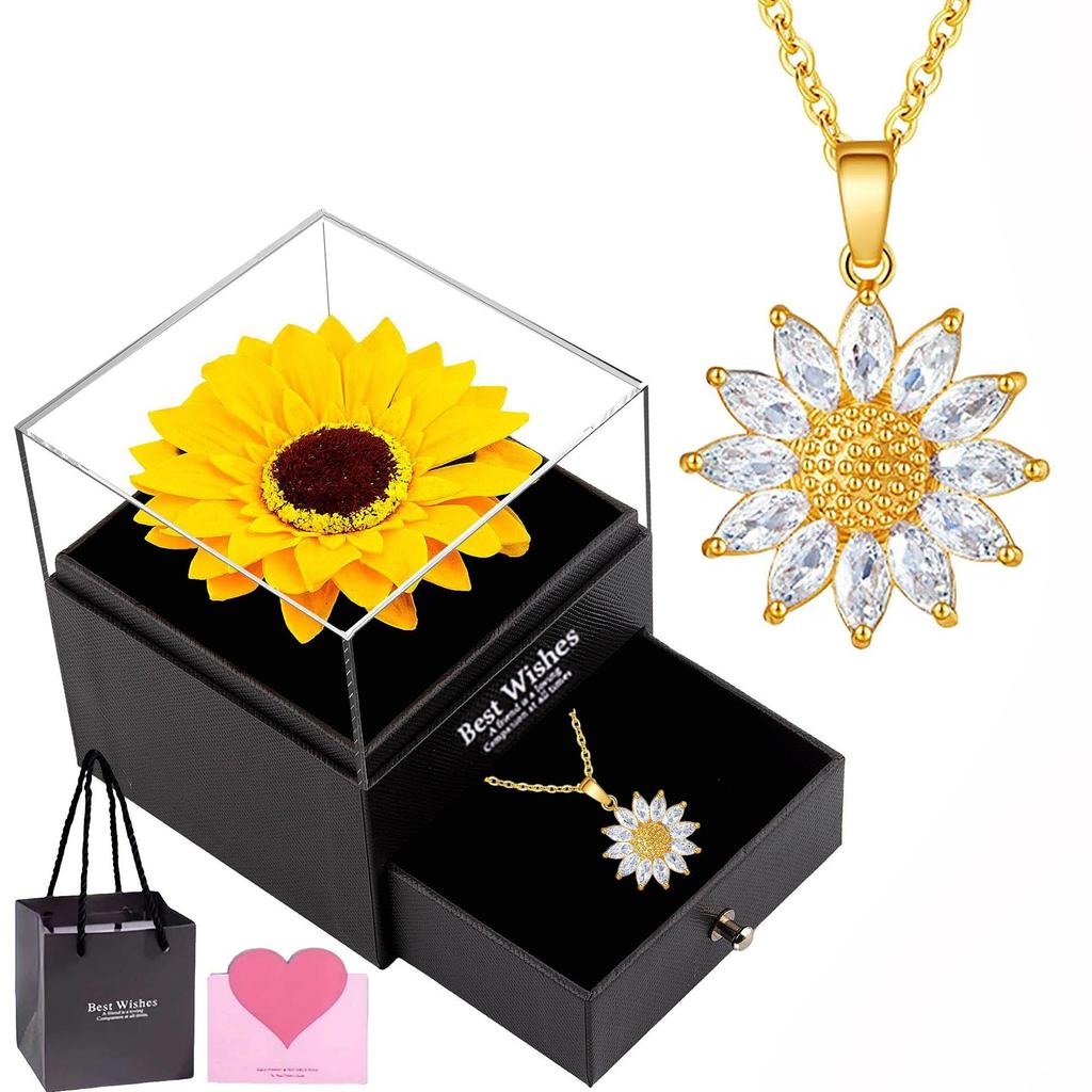 Sunflower Zirconia Pendant Necklace with Clavicle Chain - Women's Luxury Style