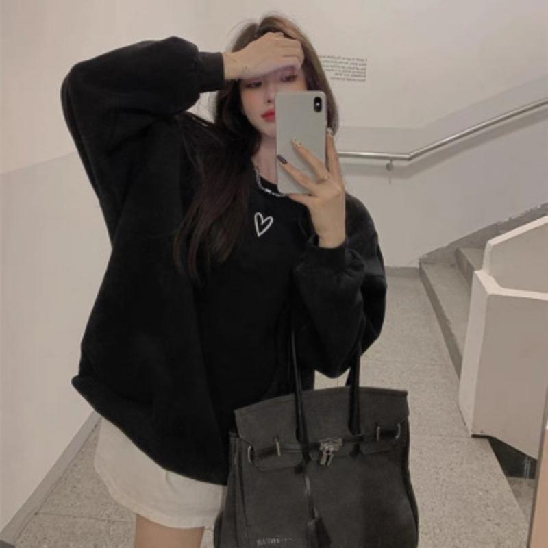 Thin Style/added Velvet Spring, Autumn and Winter Loose Sweatshirt for Women Lazy Style Korean Couple Jacket Base Shirt Top for Women