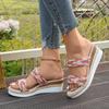 Fashion Bohemia Colorful Woven Strap Slip On Sandals Women Summer Round Toe Wedge High Heel Sandals Deodorization Fabric Insole Shoes
