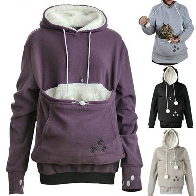 Kangaroo Pullover Pet Holder Sweater Hoodies Cat Eared Long Sleeves Meow Pedestrian Meow Planet Show Big Pocket Couple Sweatshirt