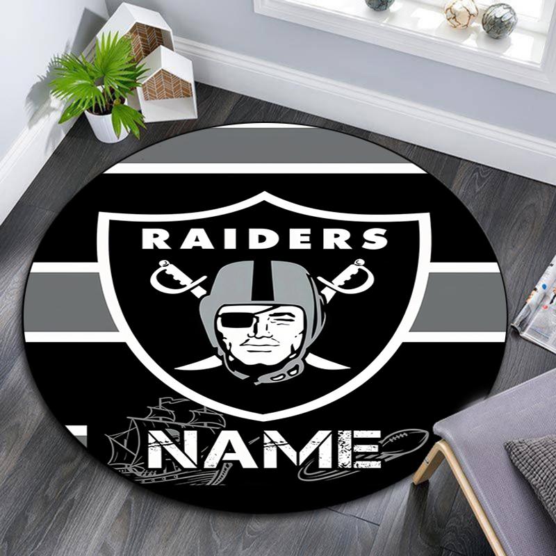 Custom Name,Las Vegas Raiders pattern round rug,Carpet Rug for Living Room Bedroom Playroom ,Non-slip Floor Mat,Holiday Gifts and Birthday Gifts.