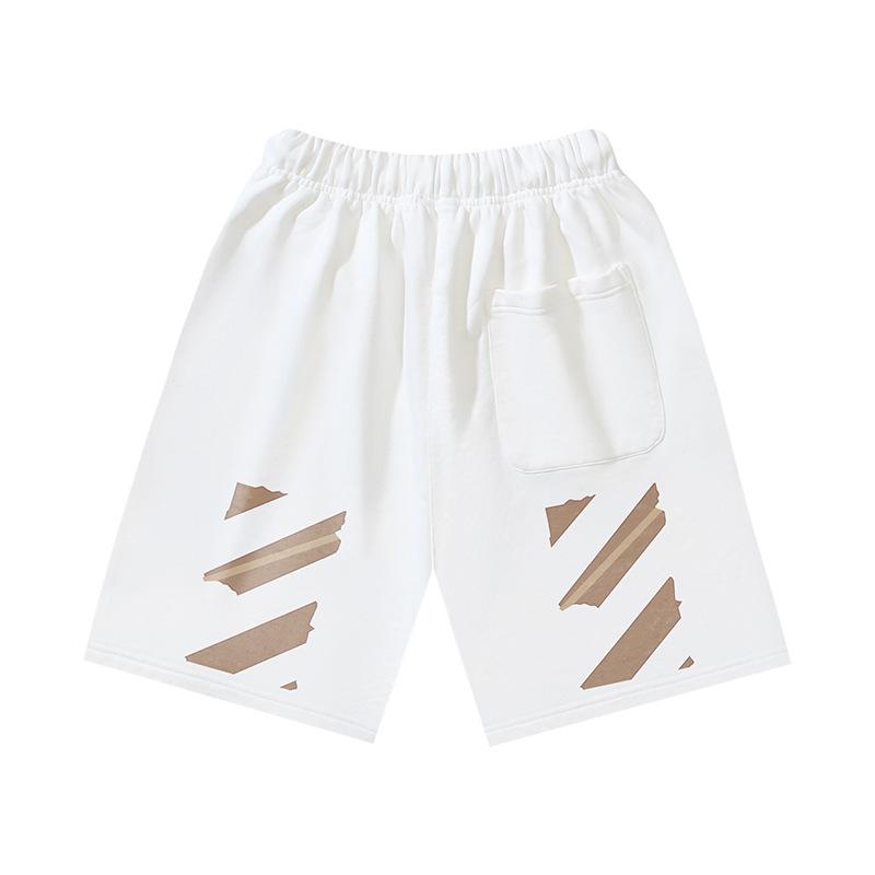 1019 Off-White 2025 Spring/Summer New OW Tape Slant Stripe Pattern Printed Men's and Women's Casual Loose Shorts