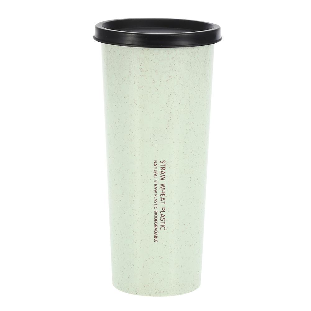 470 ml Wheat Straw Water Cup with Straw Multi Functional Double Lid   Coffee Mug Pink