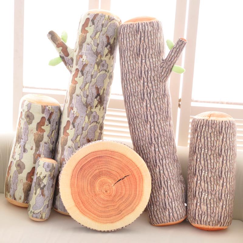 Creative Tree Stump Plush Cushion - Colorful Simulated Wood Design Pillow and Toy