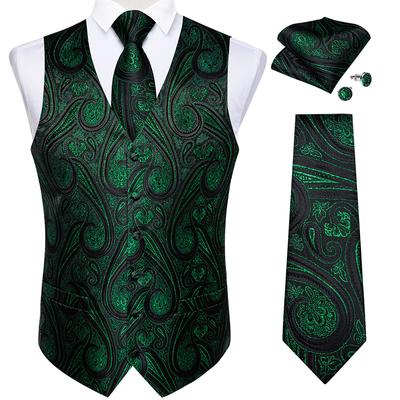 Formální Pánská Zelená Vesta Paisley Jacquard Hedvábná kravata Suit Vesta Set Svatba