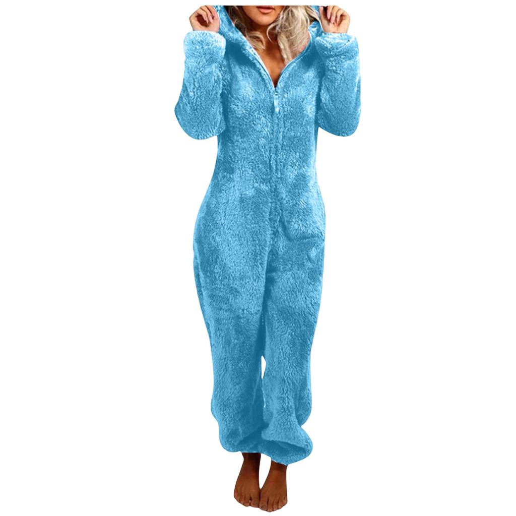 Women's Hooded Pajama with Zipper - Warm Plush Sleepwear