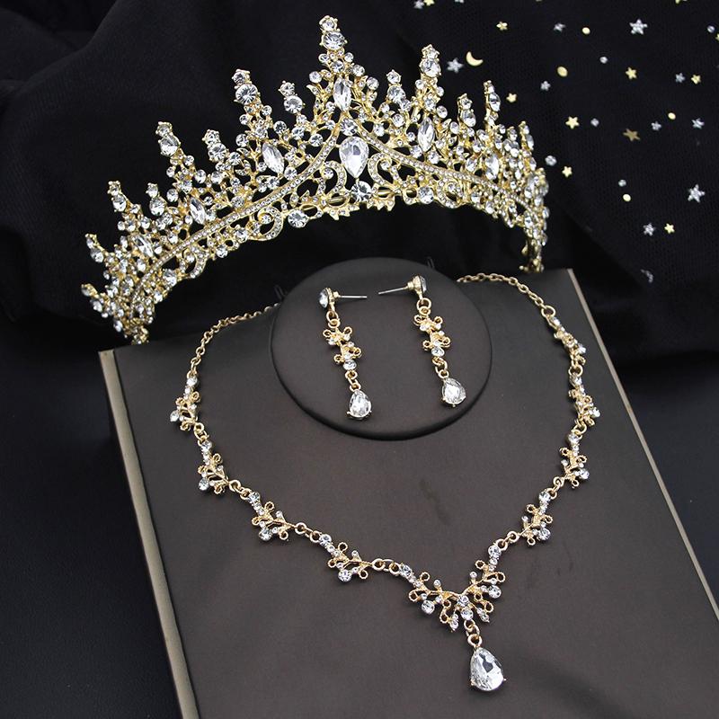 Kvalitní sady korunek pro nevěstu pro ženy diadémy náhrdelník náušnice sada svatebních šatů soupravy svatebních kostýmů příslušenství