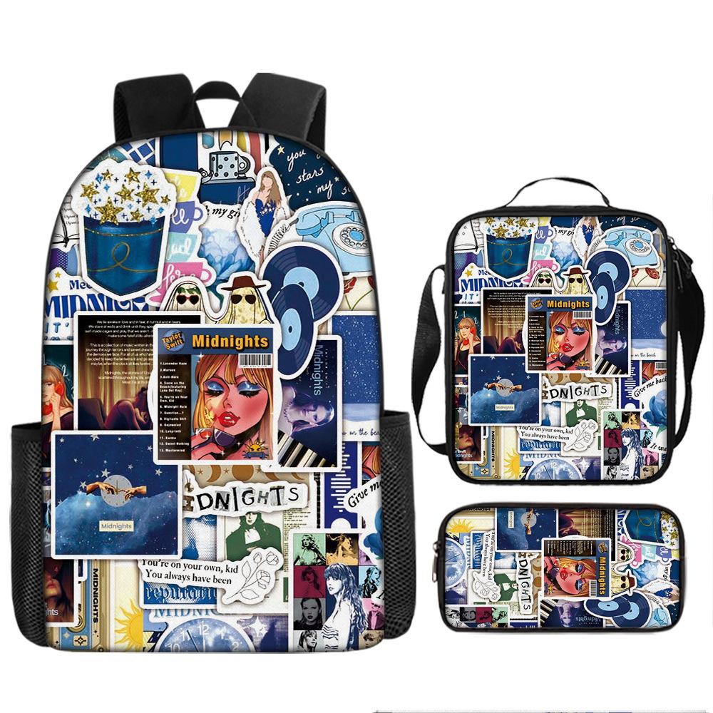Large Capacity Schoolbag with Shoulder Strap; Student Three-piece Pencil Case Set