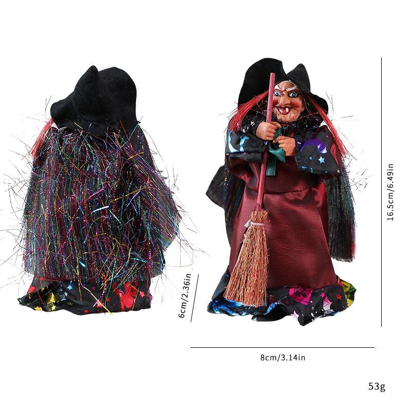 Bestselling Halloween Hanging Figurine Set Witch Dolls Handhold Broom Decorative Pendants Indoor Display Ornaments