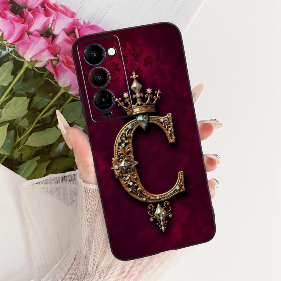For Tecno Camon 18P Case Cover Luxury Crown A-Z Letters 2D Flat Pattern Soft Silicone Funda For Tecno CH7 Casing