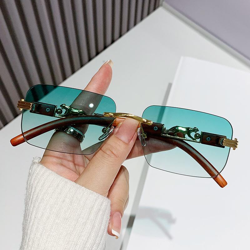 Fashion Vintage Rimless Square Sunglasses Women For Men  Sun Glasses Punk Shades Luxury Brand Designer Gold Leopard Eyeglass