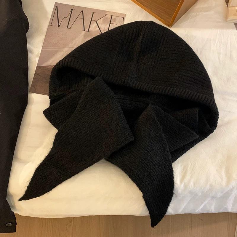 Red balaclava hat women's autumn and winter warm wool hat scarf integrated hooded scarf knitted hat winter