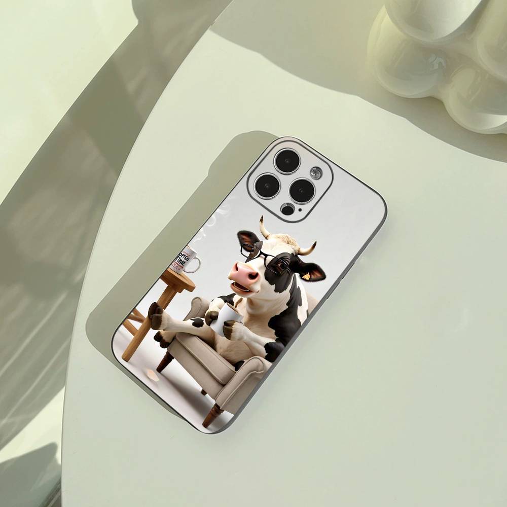 Cute and funny cow  Phone Case For iPhone 17,16,15,14,13,12,11 Pro Max,16Plus,XS Soft Black Cover