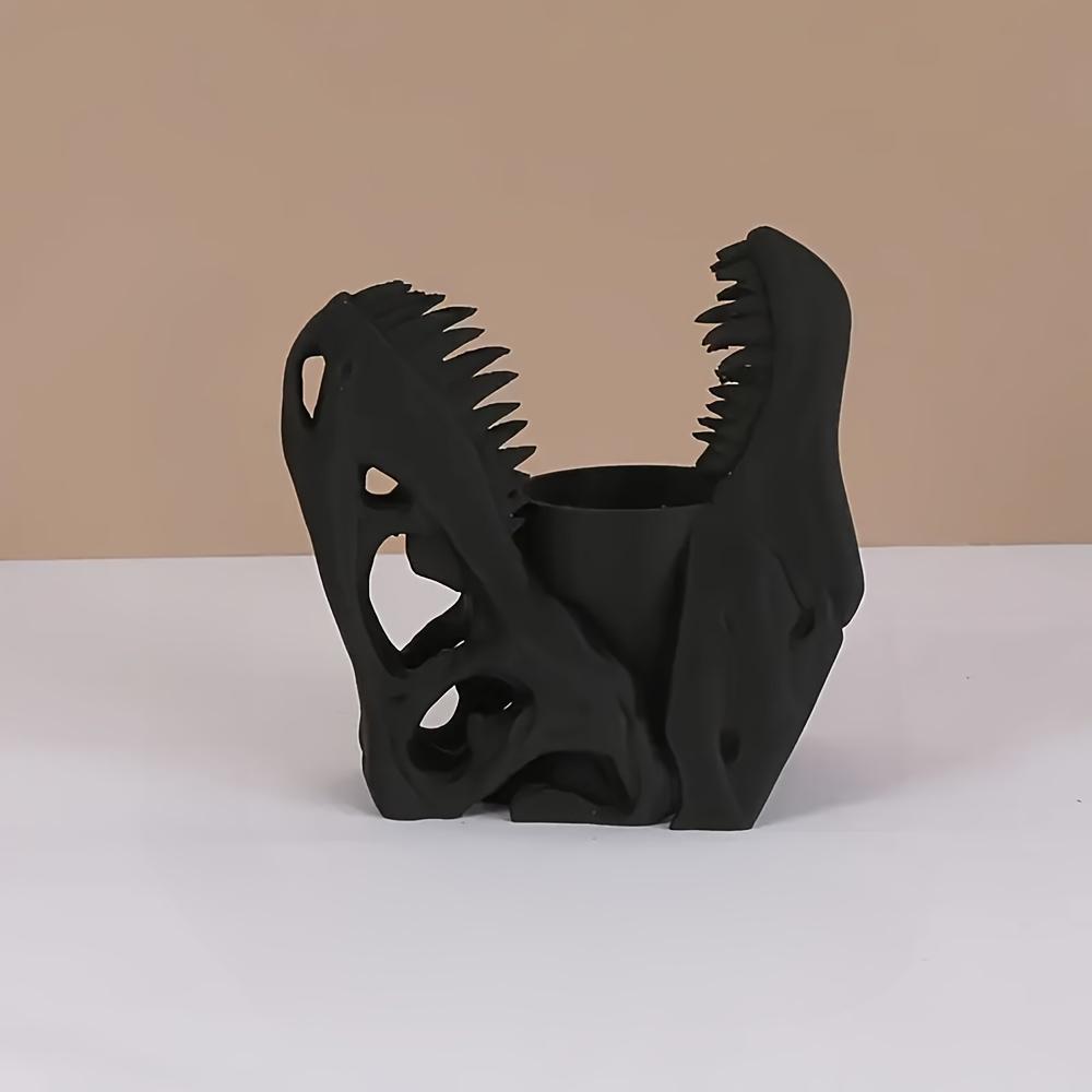 

3D-печатный держатель для ручек в виде черепа, держатель для ручек и кистей для макияжа в виде черепа динозавра, уникальный настольный органайзер для хранения, элемент декора для дома чёрный