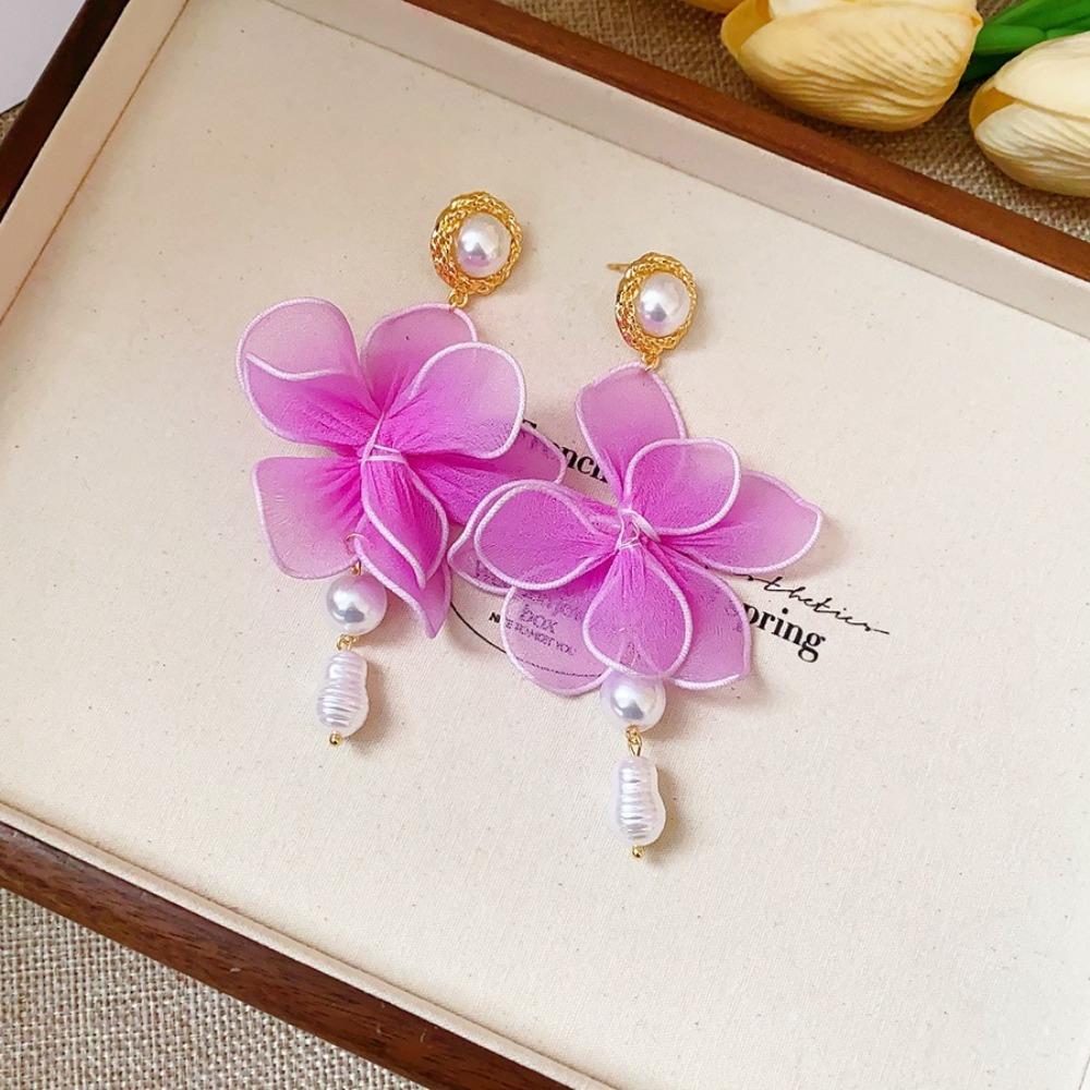 Perlový přívěsek Síťované květinové visací náušnice Sladké okvětní lístky Puzetové náušnice Plážové náušnice Jaro Léto
