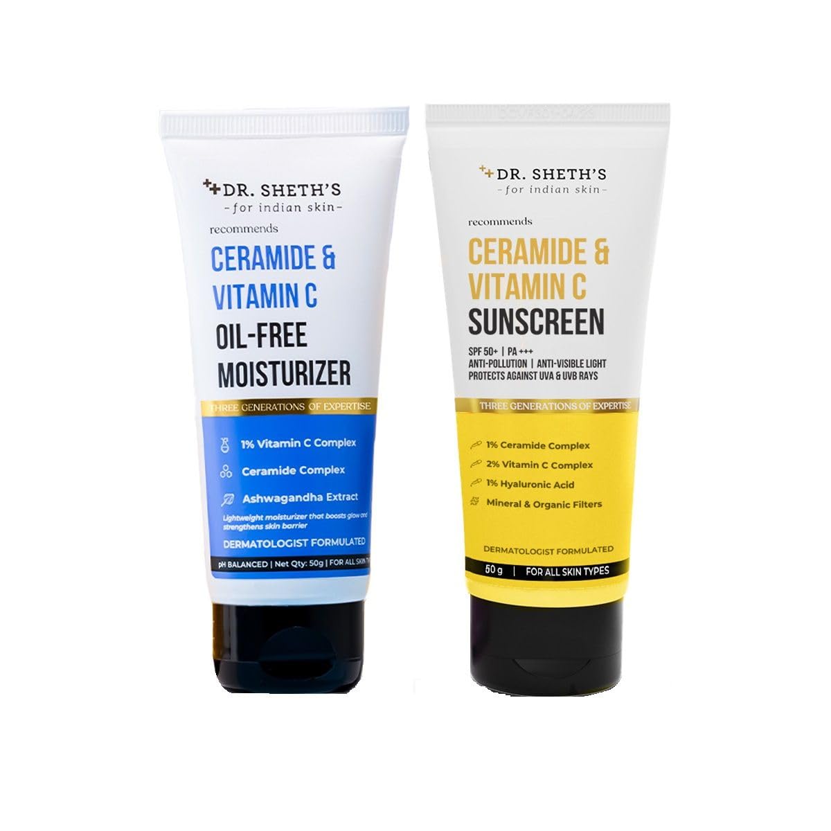 

Dr. Sheth s Glow & Sun Protect Duo SPF 50 PA+++ Sunscreen & Oil-Free Moisturizer Combo for Hydrated Protected Skin 50 g x 2
