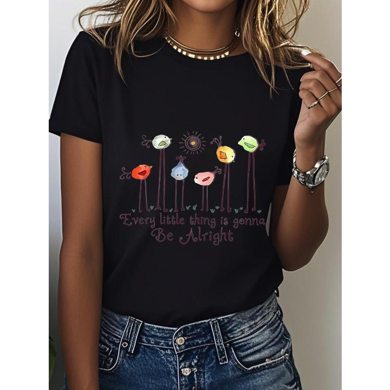 Women's Plus Size Round Neck Short Sleeve T-Shirt Heart Flowers LOVE Positive Affirmation Floral Print Casual Top