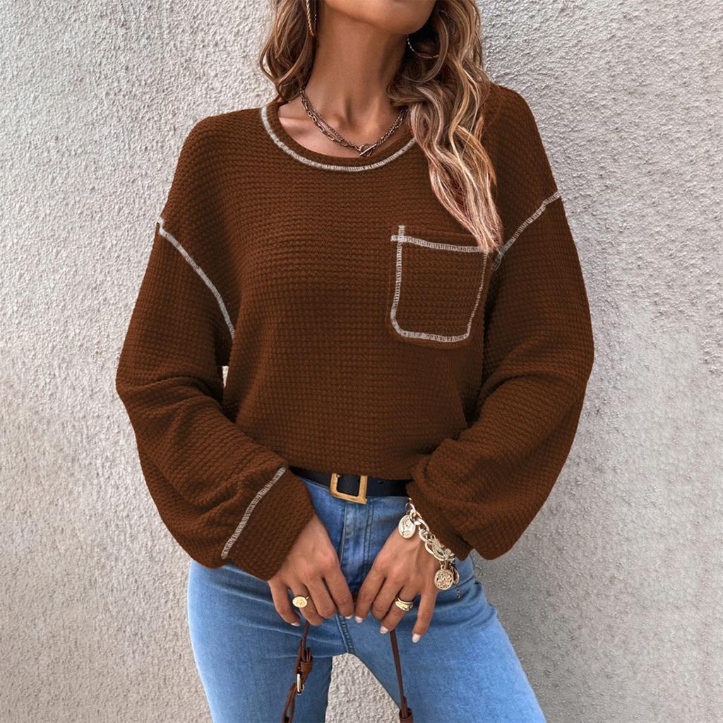 Women's Long Sleeve T-Shirt Loose Casual Long Sleeve Sweatshirt With Pockets