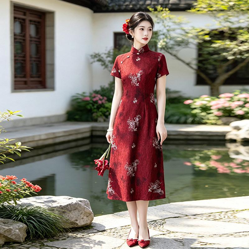 Red Thin Mother National Style New Chinese Daily Suzhou Cheongsam Improved Young 1011 New Women's High Sense