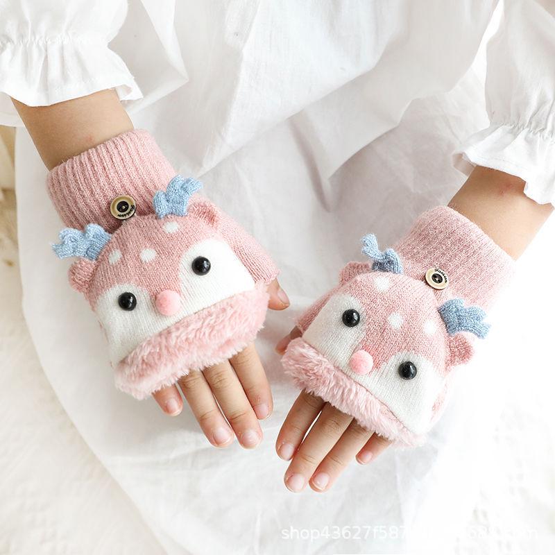 Weihnachts-Rentier-Flipp-Top-Handschuhe für Kinder – Warme, niedliche Halbfingerhandschuhe für Jungen und Mädchen im Kindergarten