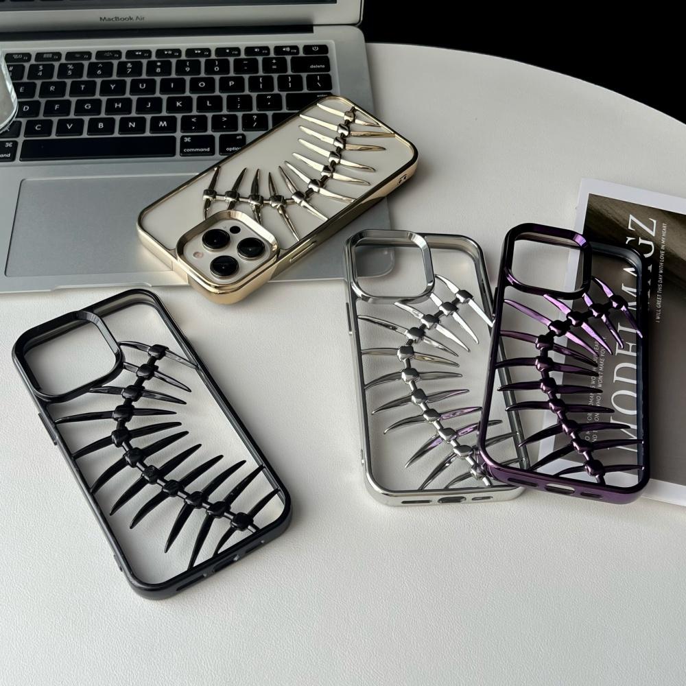 Pokovený Dutý 3D Kovový Vzor Rybí Kosti Pouzdro pro Odvod Tepla Pro iPhone 16 15 14 13 12 11 Pro Max Prodyšný Chladící Nárazuvzdorný Kryt
