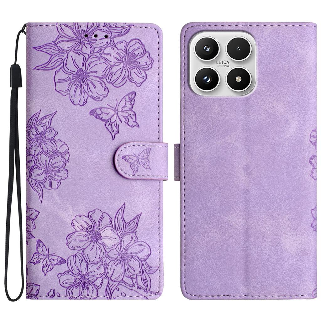 For Xiaomi 17 Case Butterfly Flower Pattern Skin-Touch Leather Phone Cover