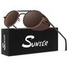 Sunier Round Polarized Steampunk Sunglasses for Men and Women, Side Shield Goggles, Brown Frame, Brown Polarized Lenses, Medium