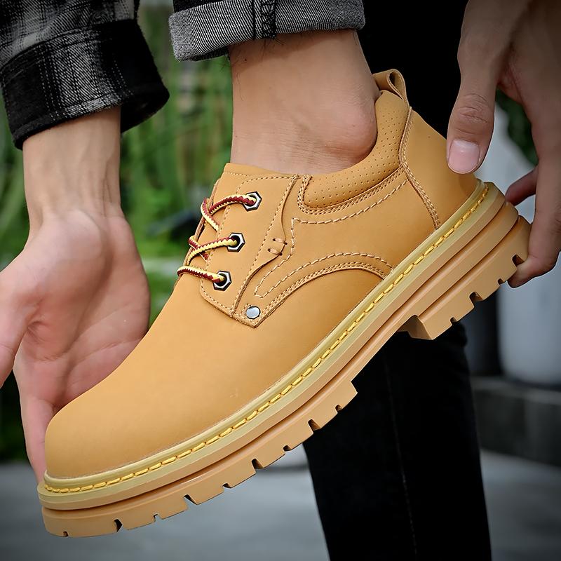 Men's Handmade Rubber Sole Non-slip Waterproof Casual Leather Shoes Men's Shoes Genuine Leather Casual Outdoor Work Shoes