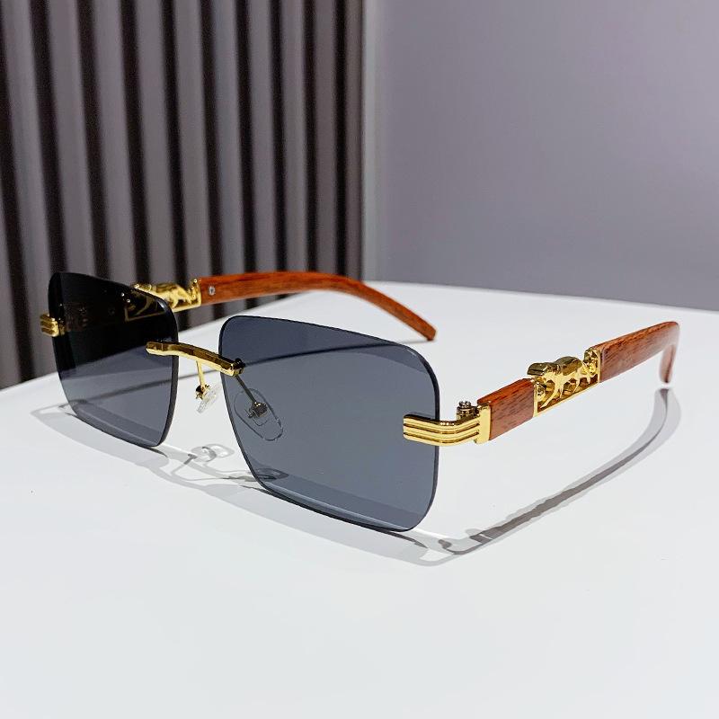 Fashion Vintage Rimless Square Sunglasses Women For Men  Sun Glasses Punk Shades Luxury Brand Designer Gold Leopard Eyeglass
