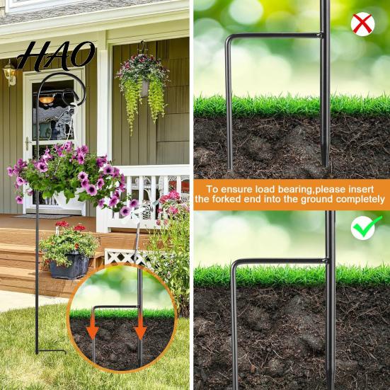 Vielseitige Aufhängelösung für Gartendekoration Outdoor Schäferhaken Schwerlastmetall mit 2-Zinken-Basis Hochwertiger Aufhänger Verwendung Abnehmbare Schäferhaken