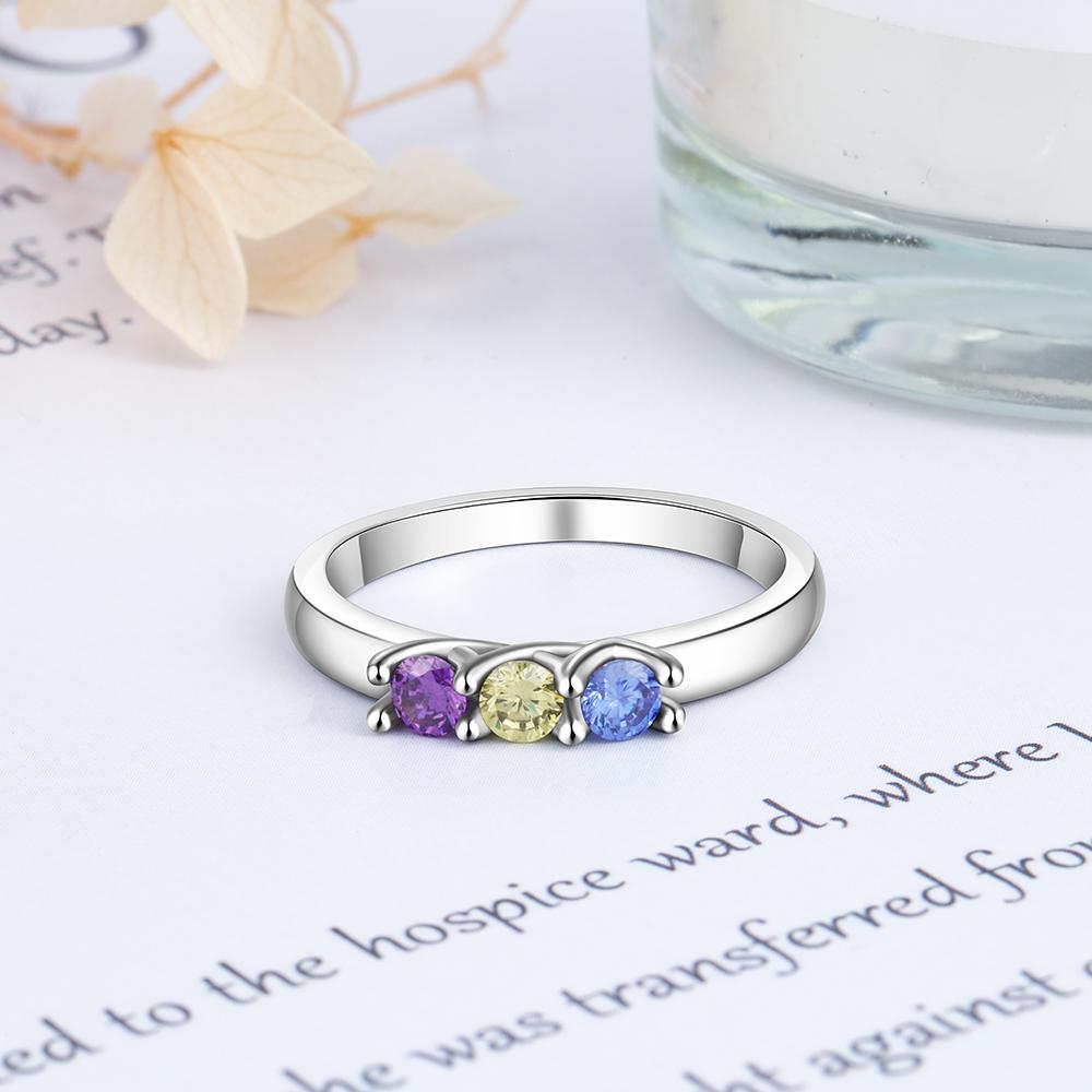 Personalized Rings Women Sterling Silver Color Exquisite Craftsmanship Jewelry Inlay 3 Birthstones Custom Rings Stylish Fashionable Promised