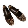 Fashion 2025 New Retro Round Head Ballet Shallow Mouth One Word Buckle Flat Leopard Print Single Shoes Woman