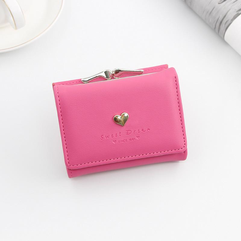 Ladies Wallet Short Card Holder Pu Material With Heart Pattern For Daily Use