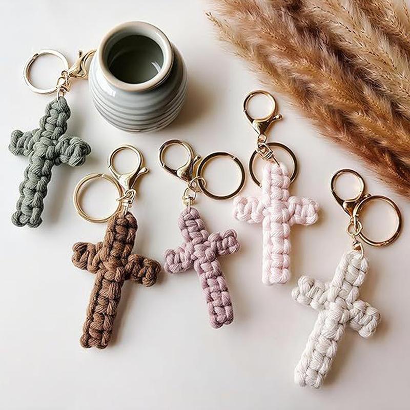 Bohemian Hand-Woven Cross Keychain Pendant Keyring Charm Car Decoration Bag Charm Jewelry Gift