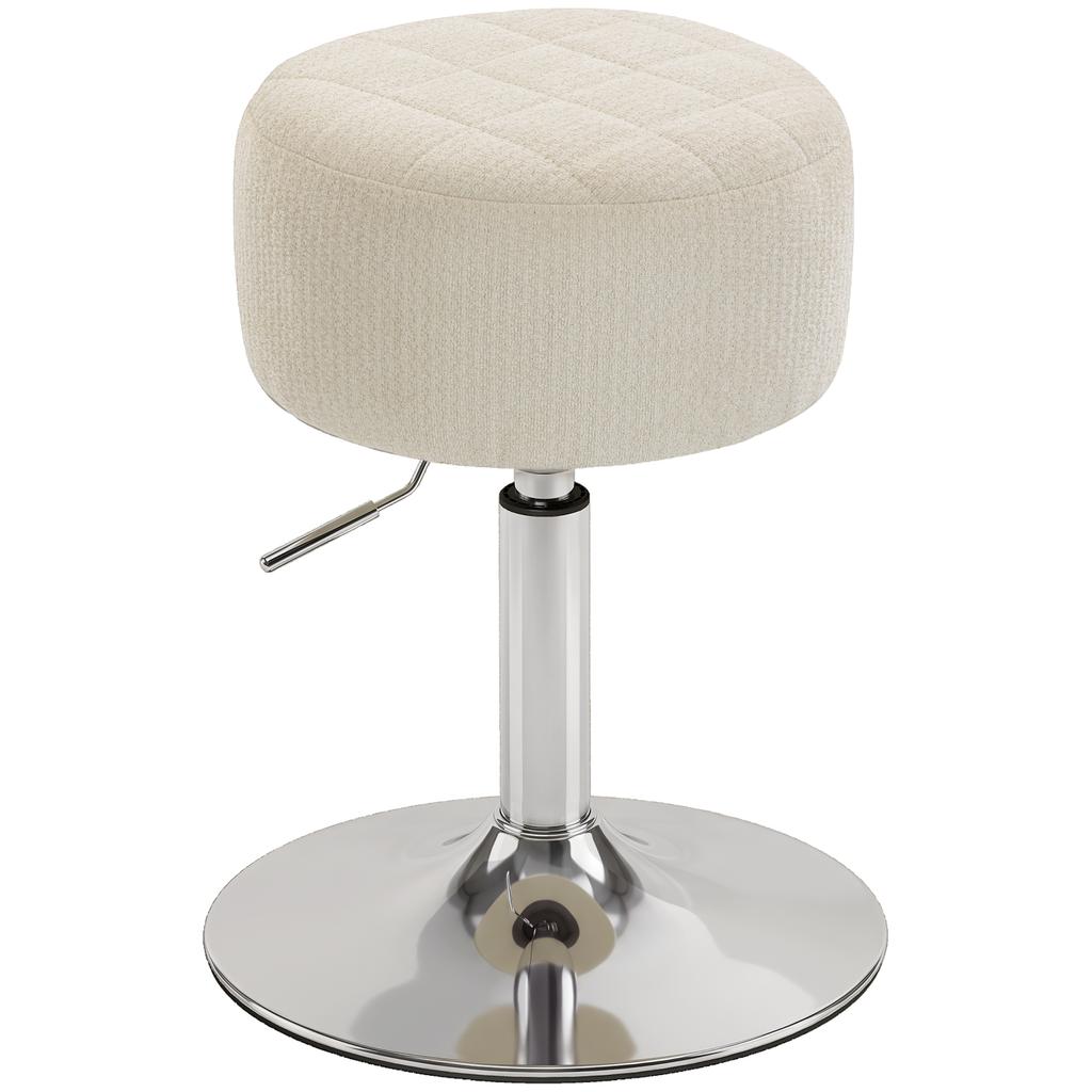 Chenille Dressing Stool, Swivel Makeup Stool, Height-Adjustable, 51-66 cm, Cream