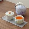 1-Person Ceramic Travel Teaware Quick Cup with Bag Hydrangea Pattern Gongfu Tea Insufer Pot Gaiwan Outdoor Portable Tea Tureen