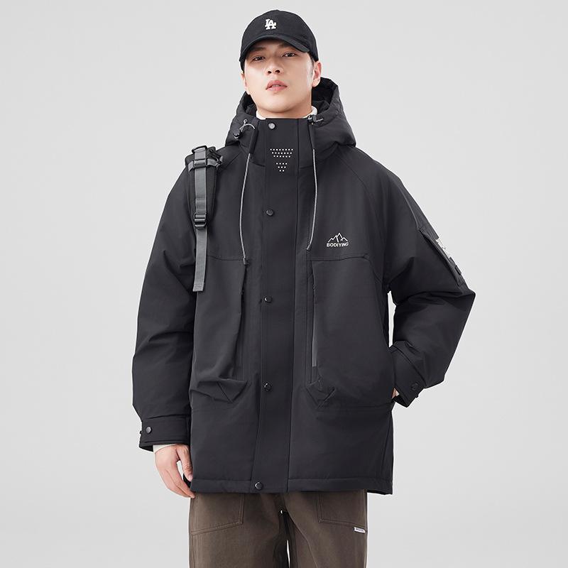 

Зимняя модная куртка Mountain Charge Down, мужская легкая куртка с капюшоном на белом утином пуху 90, американская повседневная куртка Tooling 3XL чёрный