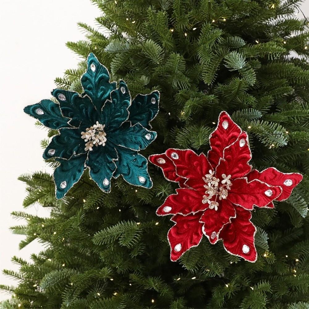 DIY Craft Christmas Tree Artificial Flower Lifelike Flocked Magnolia Flowers Window Display