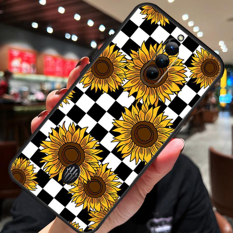 Checkerboard Sunflower Case For ZTE Nubia Red Magic 10 Air 7 6S 7S Pro Red Magic 11 10 9 8 8S 9S 10S Pro Plus Cover