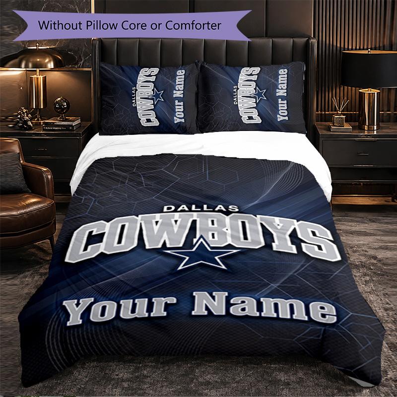 Dallas Cowboys Customized Name Text Bedding Set, 1 Duvet Cover & 2 Pillowcases Personalized Bedroom Gift
