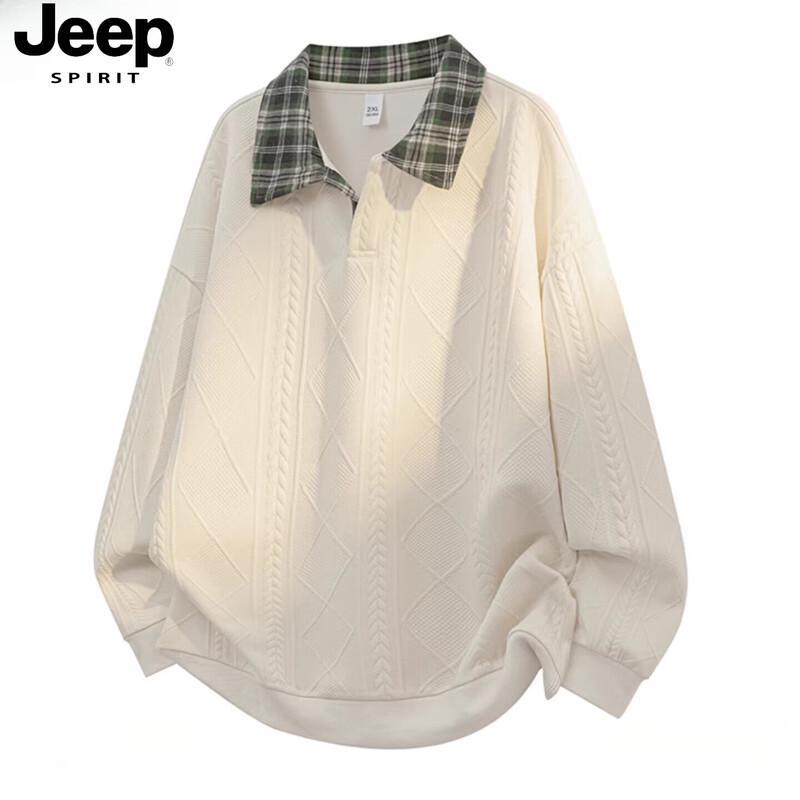 JEEP SPIRIT Men s Plaid Patchwork Polo Long Sleeve Sweatshirt 3XL