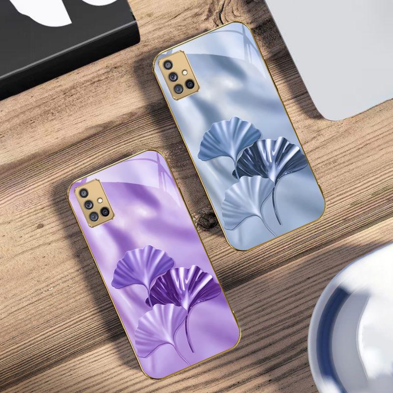 Luxurious Ginkgo Leaves For Samsung A 01 52S 04 05S 10 12 13 22 23 24 36 42 M02 Note 10 20Ultra 8 9 Golden glass phone case
