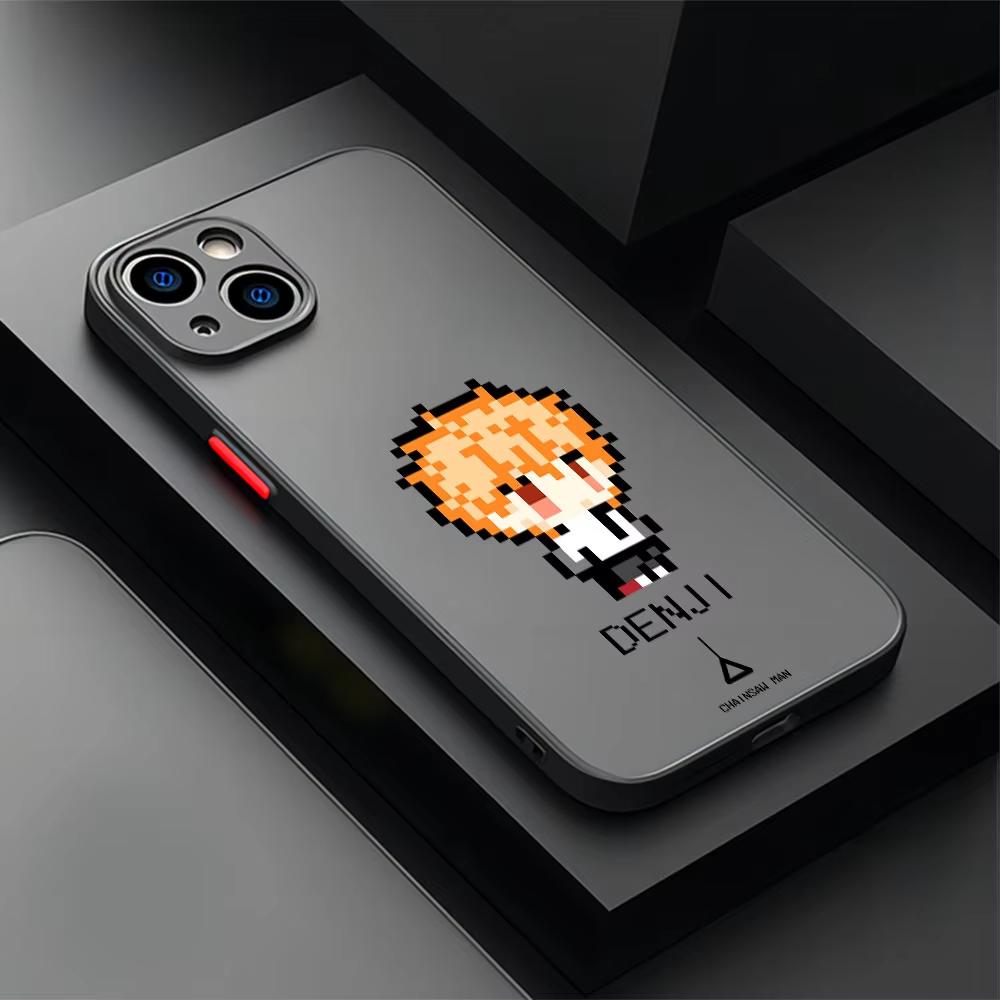 Pixel Style Cute Chainsaw Man Phone Case For iPhone 17 Air 16 e 15 14 13 12 11 Pro Max Plus Mini SE 2020 2022 Transparent Cover