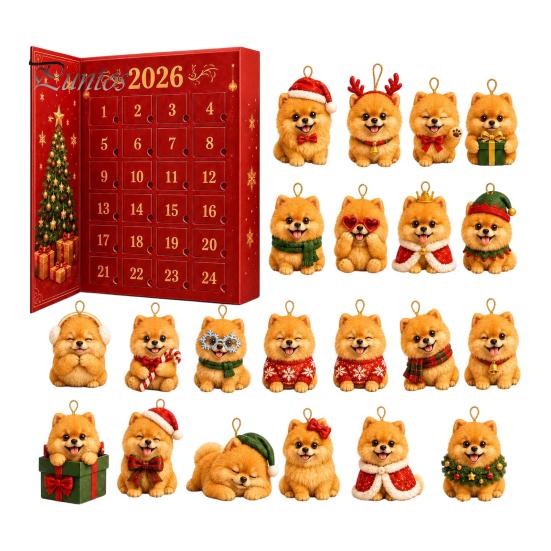 Regalo di Natale per Proprietari di Animali Domestici Calendario dell'Avvento a Tema 2026, Conto alla Rovescia di 24 Giorni con Set Unico Pz Mini Ornamenti 3D Gatto Cane, Regali per le Feste Casa