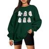 Hallowmas Ghost Print Long Sleeve Sweatshirt Women Crew Neck Oversized Pullover Top