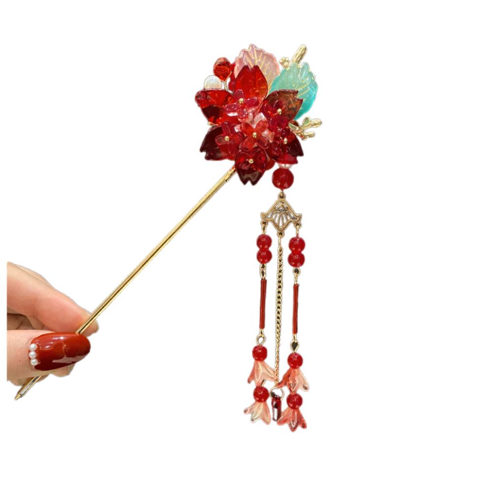 

Classic Pendant Hair Stick Red Flower Hanfu Hairpin Hair Ornaments Chinese Headwear Gift style 7