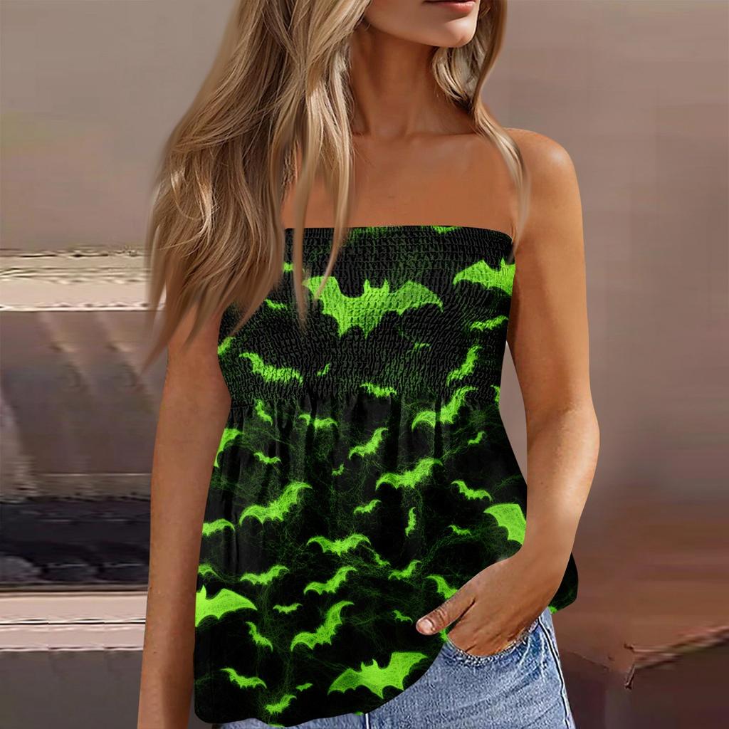 Tube-Tops für Damen, süßes, sexy, schulterfreies, ärmelloses T-Shirt mit Aufdruck