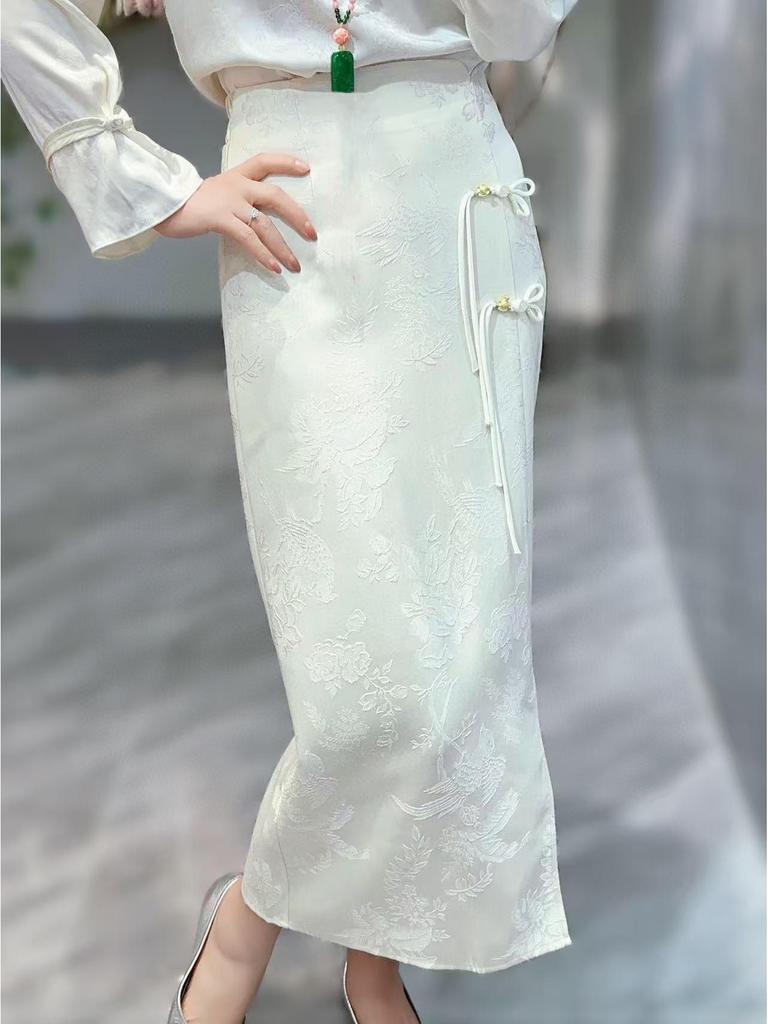 Final Sale: Wool Blend Jacquard Slit Skirt in XL & XXL, No Returns or Exchanges