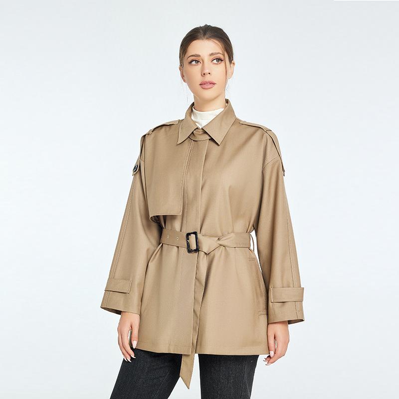 

Новая весенне-осенняя женская одежда, куртка, универсальная, приталенная, рукава три четверти, популярный маленький приталенный короткий тренч для женщин XL [150-90kg] хаки